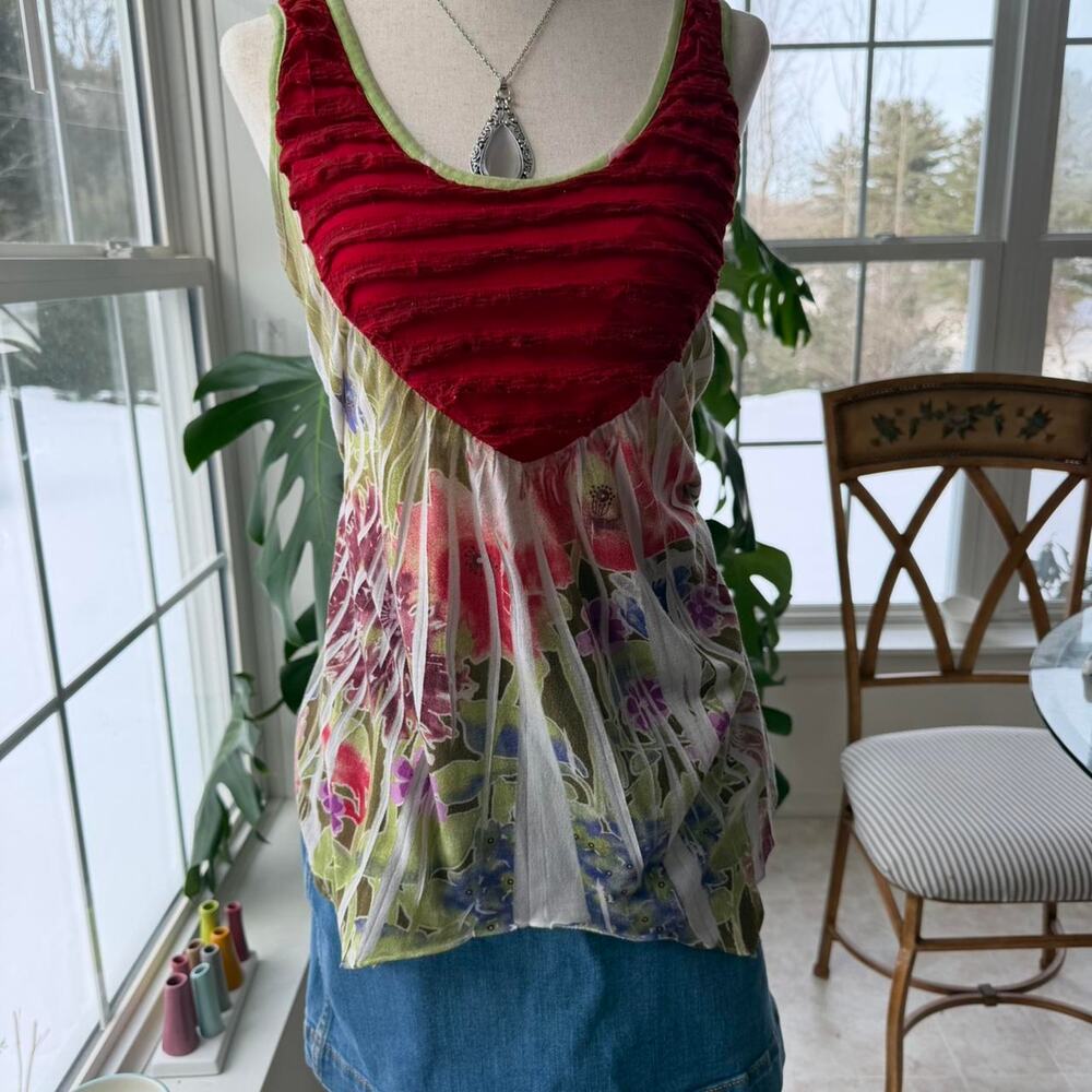 Vintage Y2K Cocomo Asymetrical Floral Ruffle Top Small